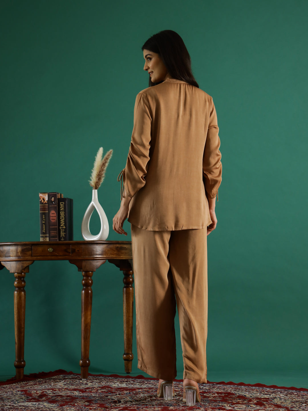 Brown Solid Print Cotton Co-Ord Set