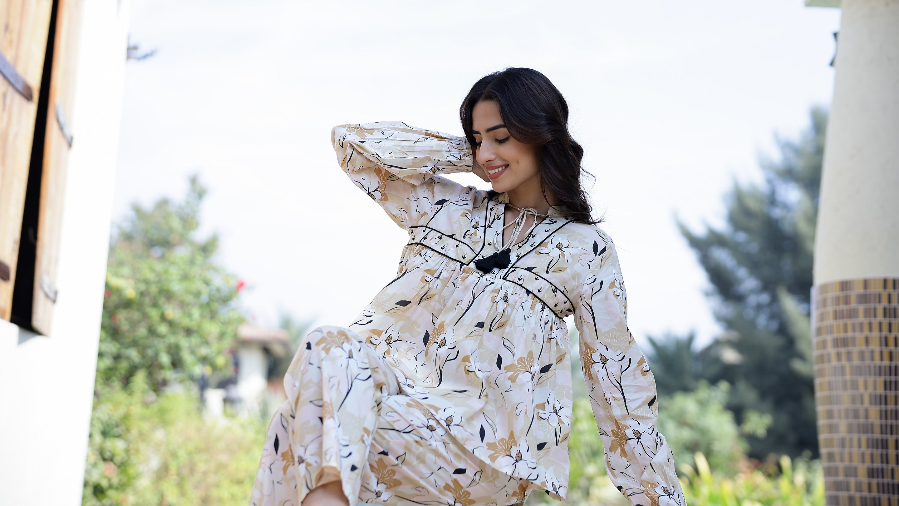 Printed Pure Cotton Mandarin Collar Neck Top & Trouser Co-Ords - SanskrutiHomes