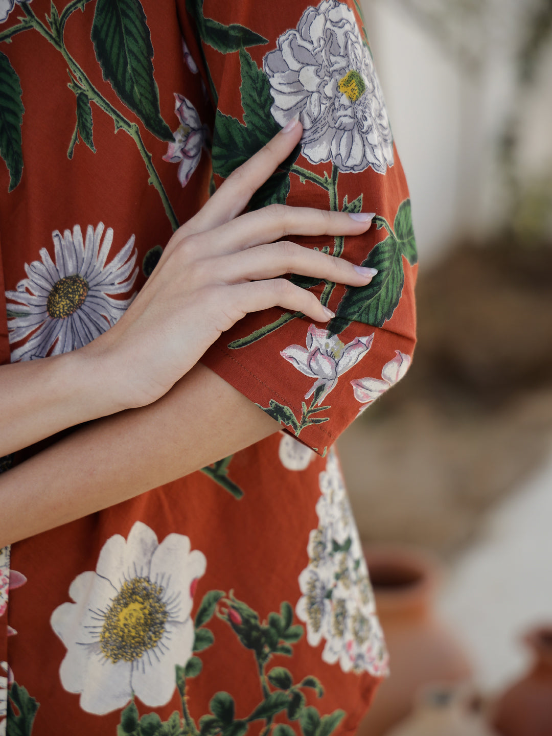 Brown Floral Printed Cotton Night Suit