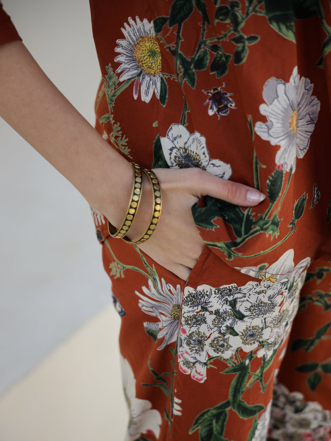 Brown Floral Printed Cotton Night Suit