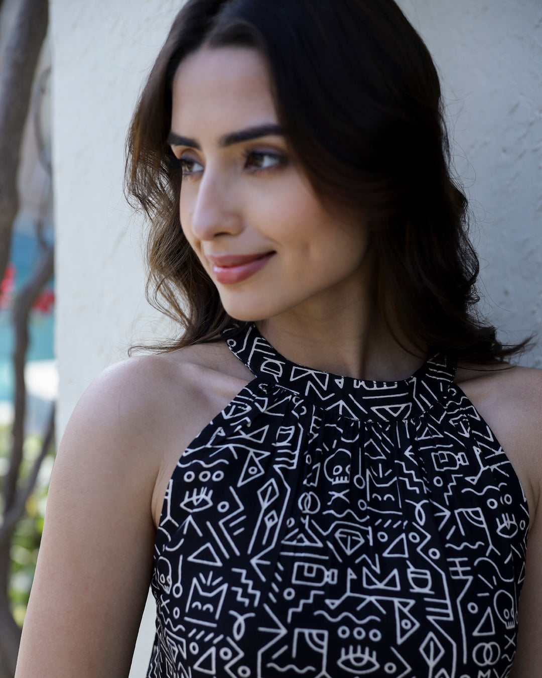 Women's Viscose Rayon Black Geometric Night suits