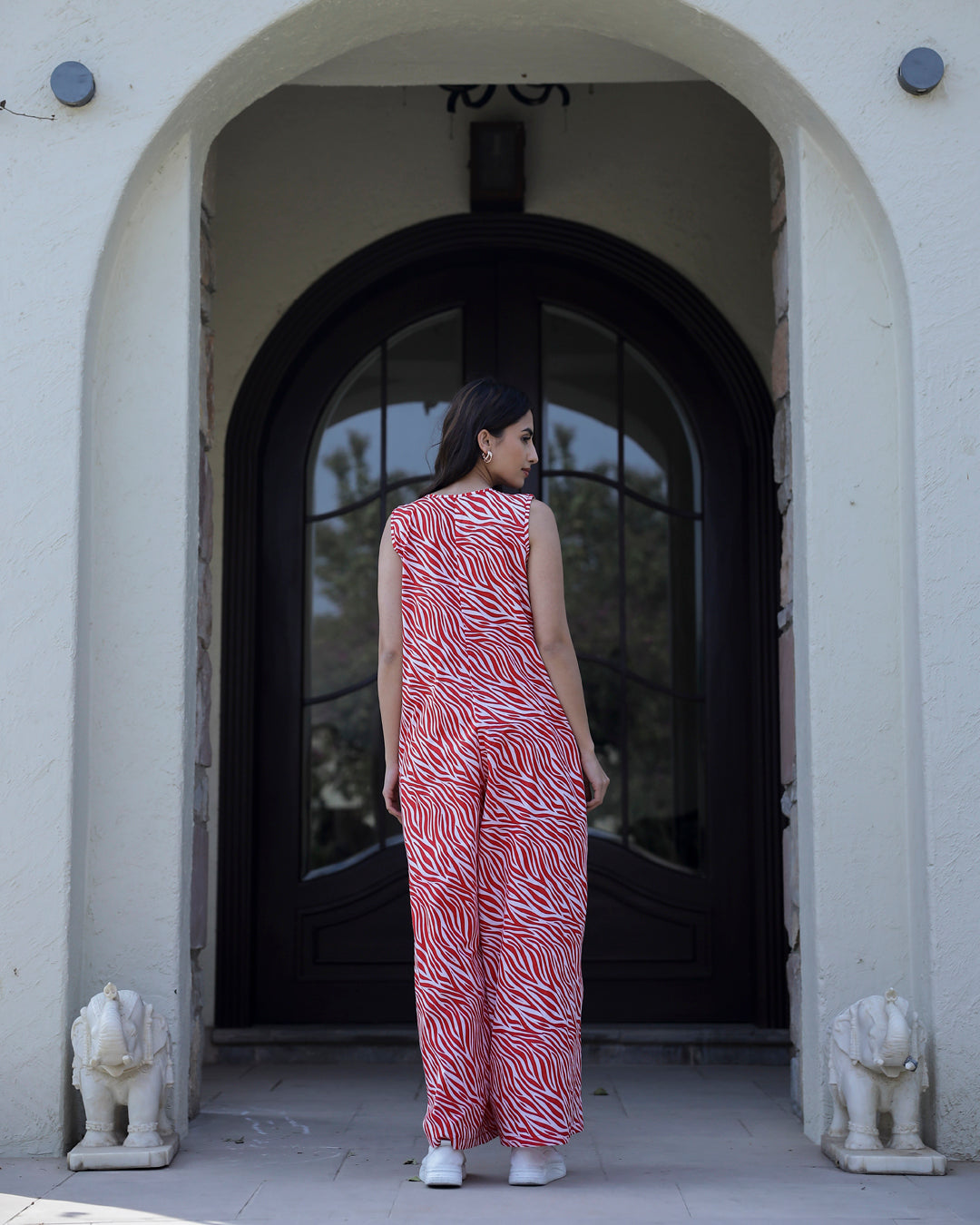TIGER Printed red sleeveless Jumpsuit - SanskrutiHomes