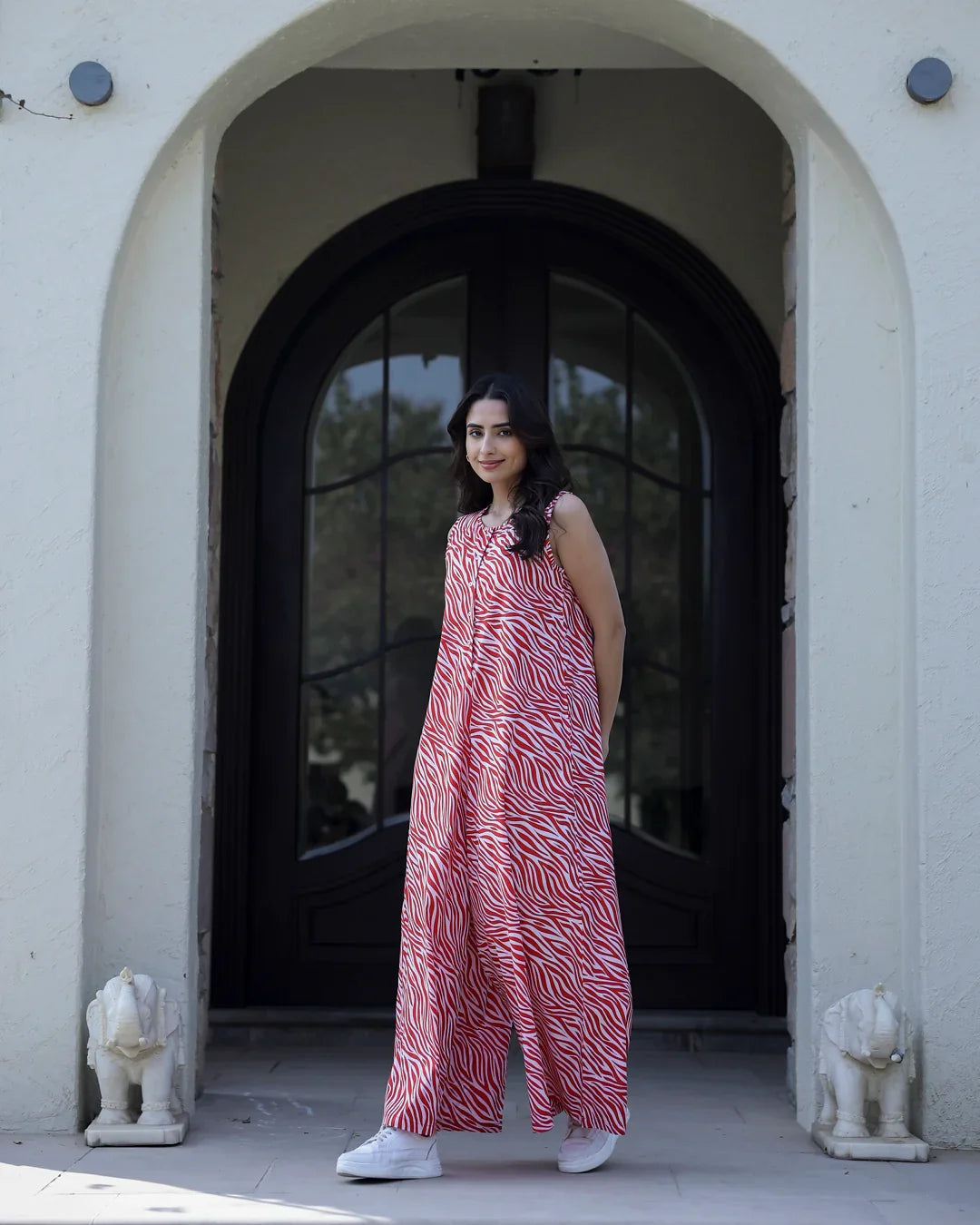 TIGER Printed red sleeveless Jumpsuit - SanskrutiHomes