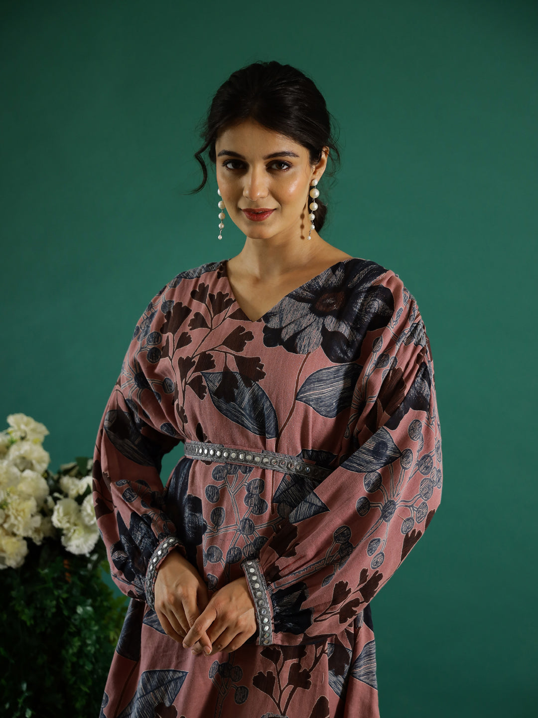 Brown Floral Printed Dress for Women