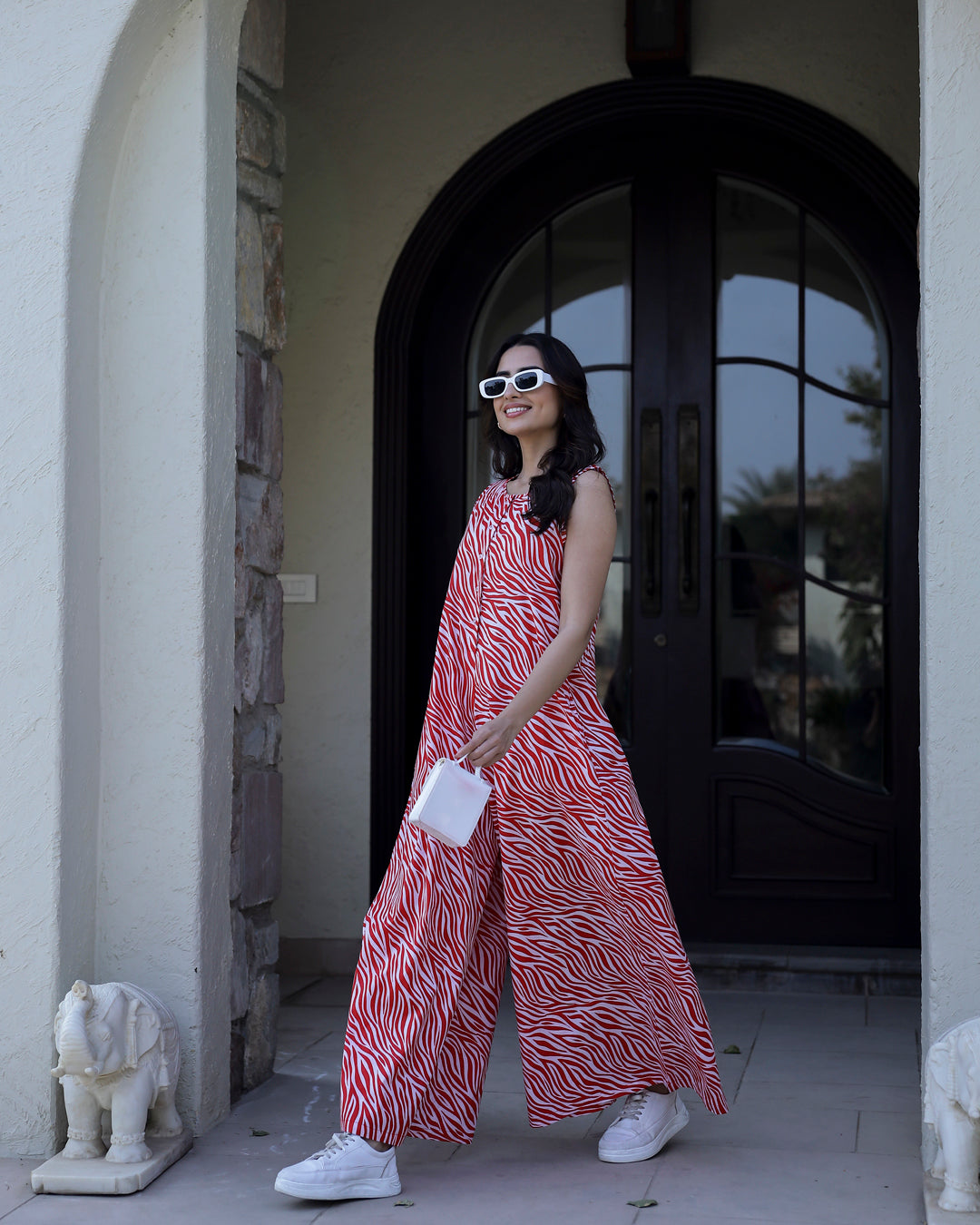 TIGER Printed red sleeveless Jumpsuit - SanskrutiHomes