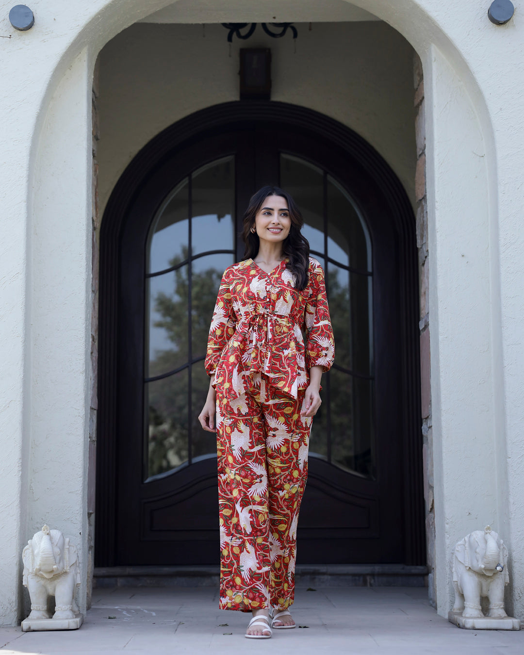 Red Pure Cotton Night Suit Set