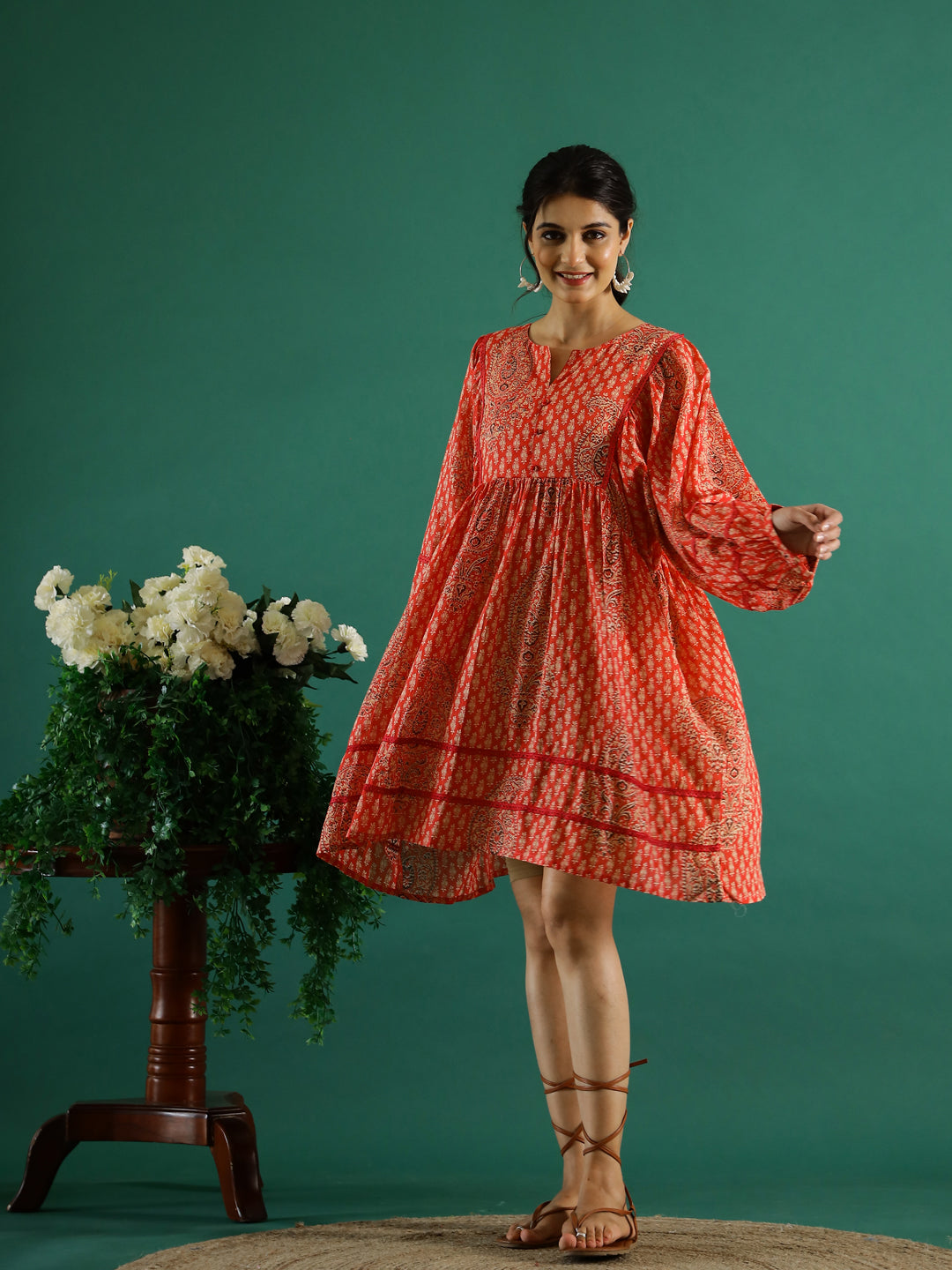 Orange Printed Dress For Women