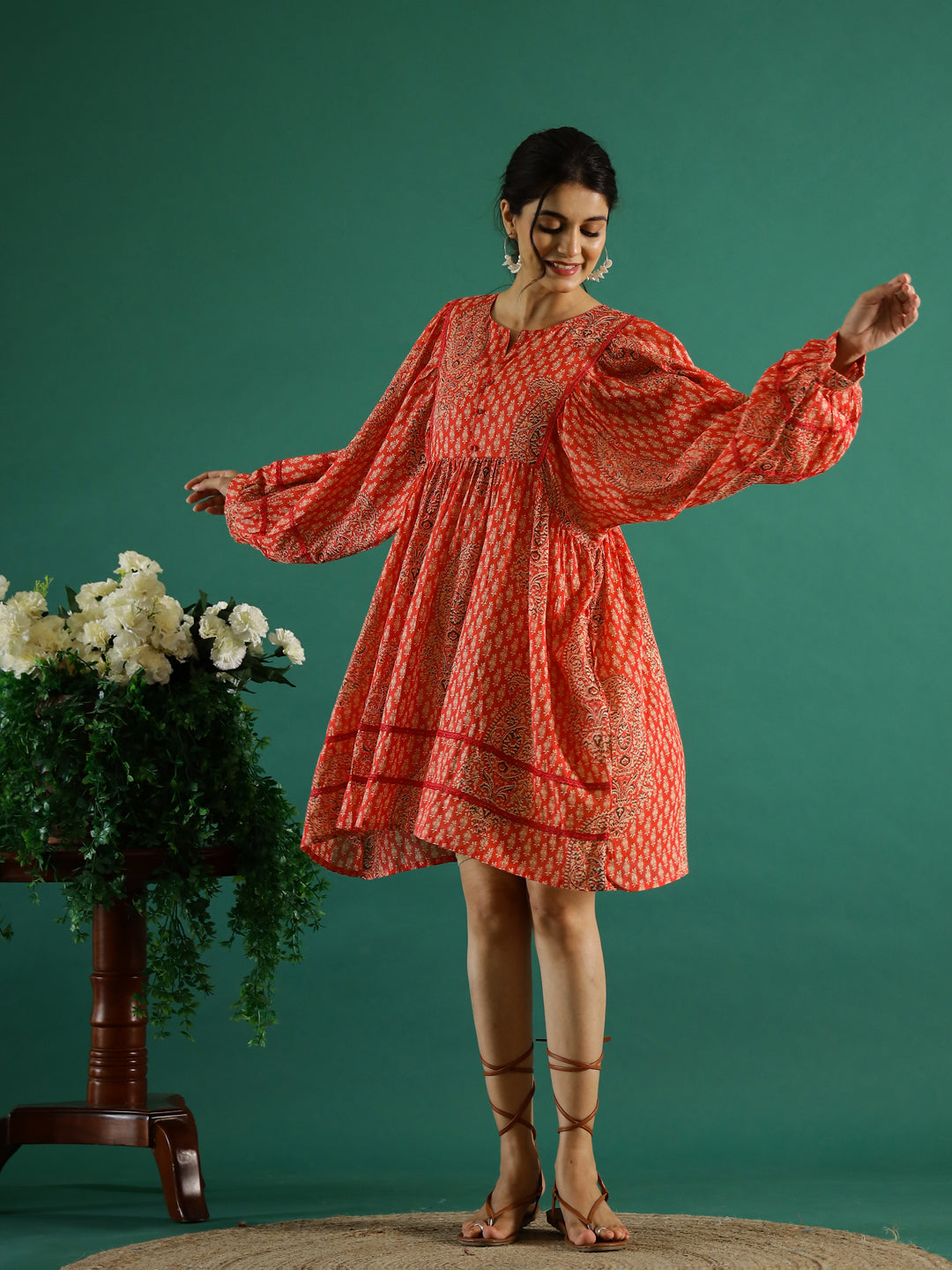 Orange Printed Dress For Women