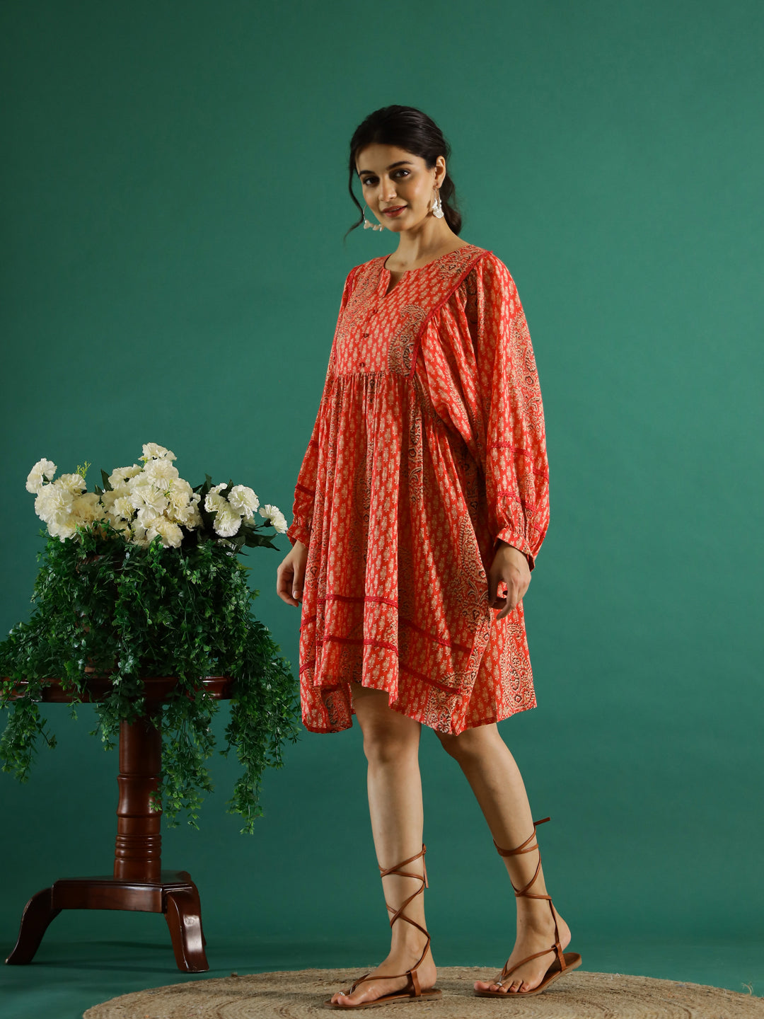Orange Printed Dress For Women