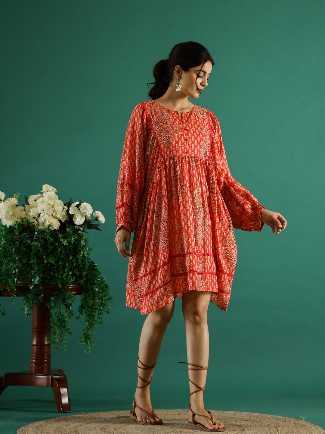 Orange Printed Dress For Women