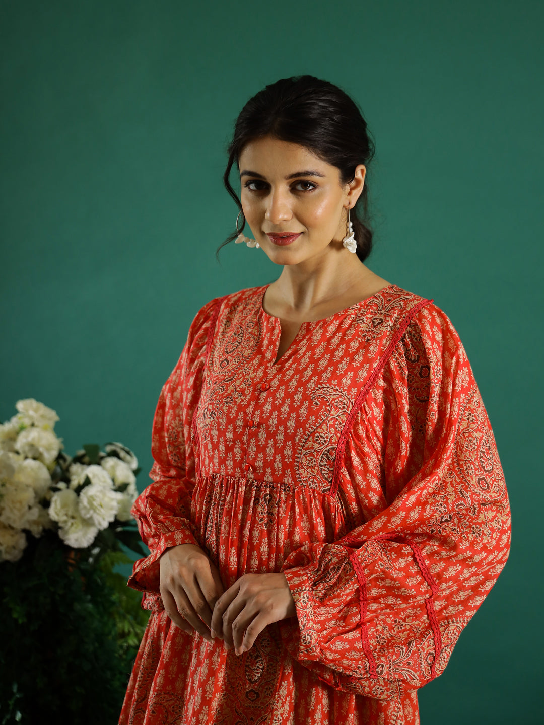 Orange Printed Dress For Women