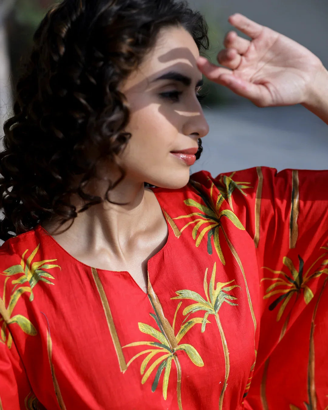 Red Pure Cotton Kaftan Set - SanskrutiHomes