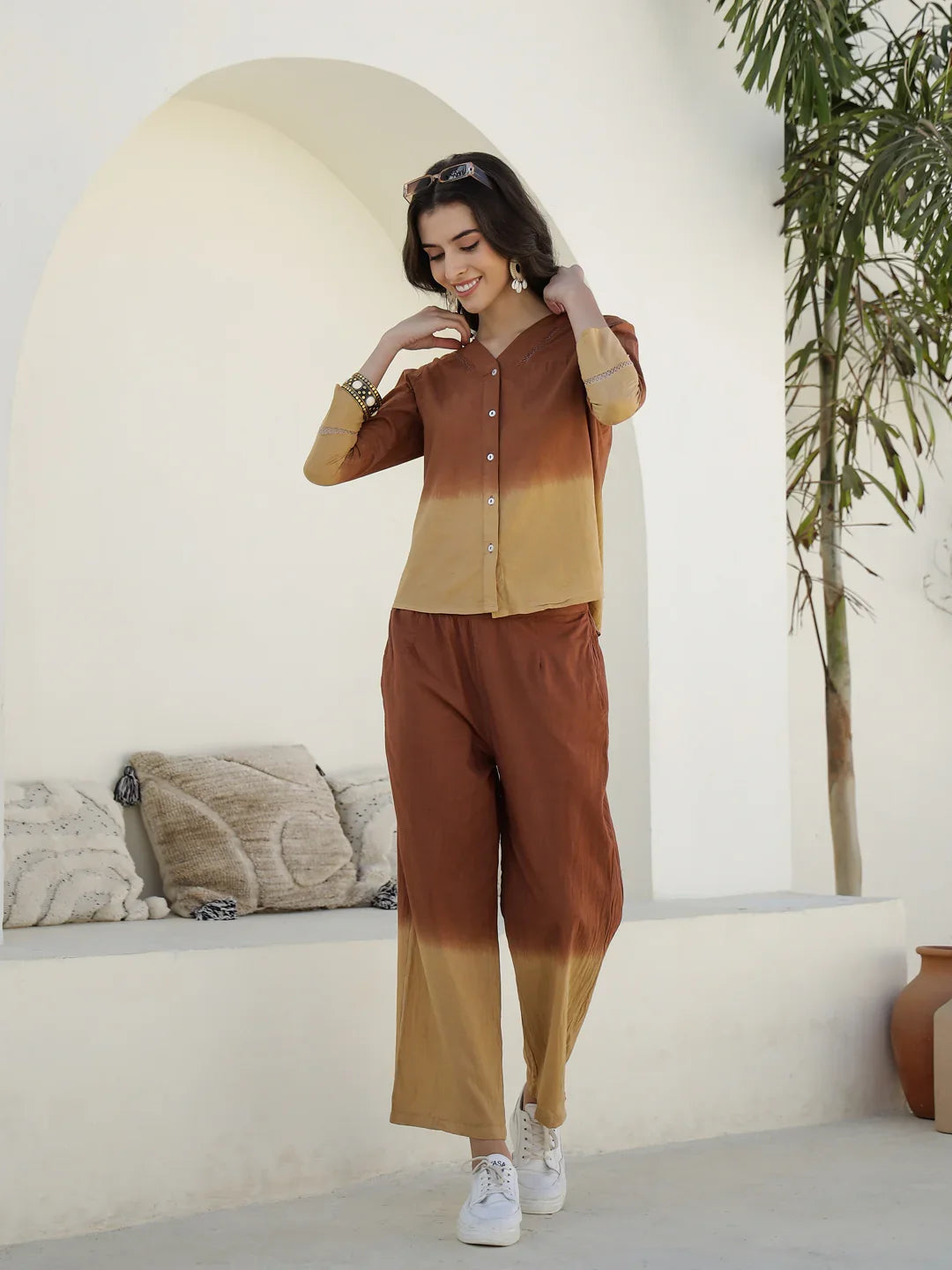 Solid Print Cotton Night Suit for Women - SanskrutiHomes