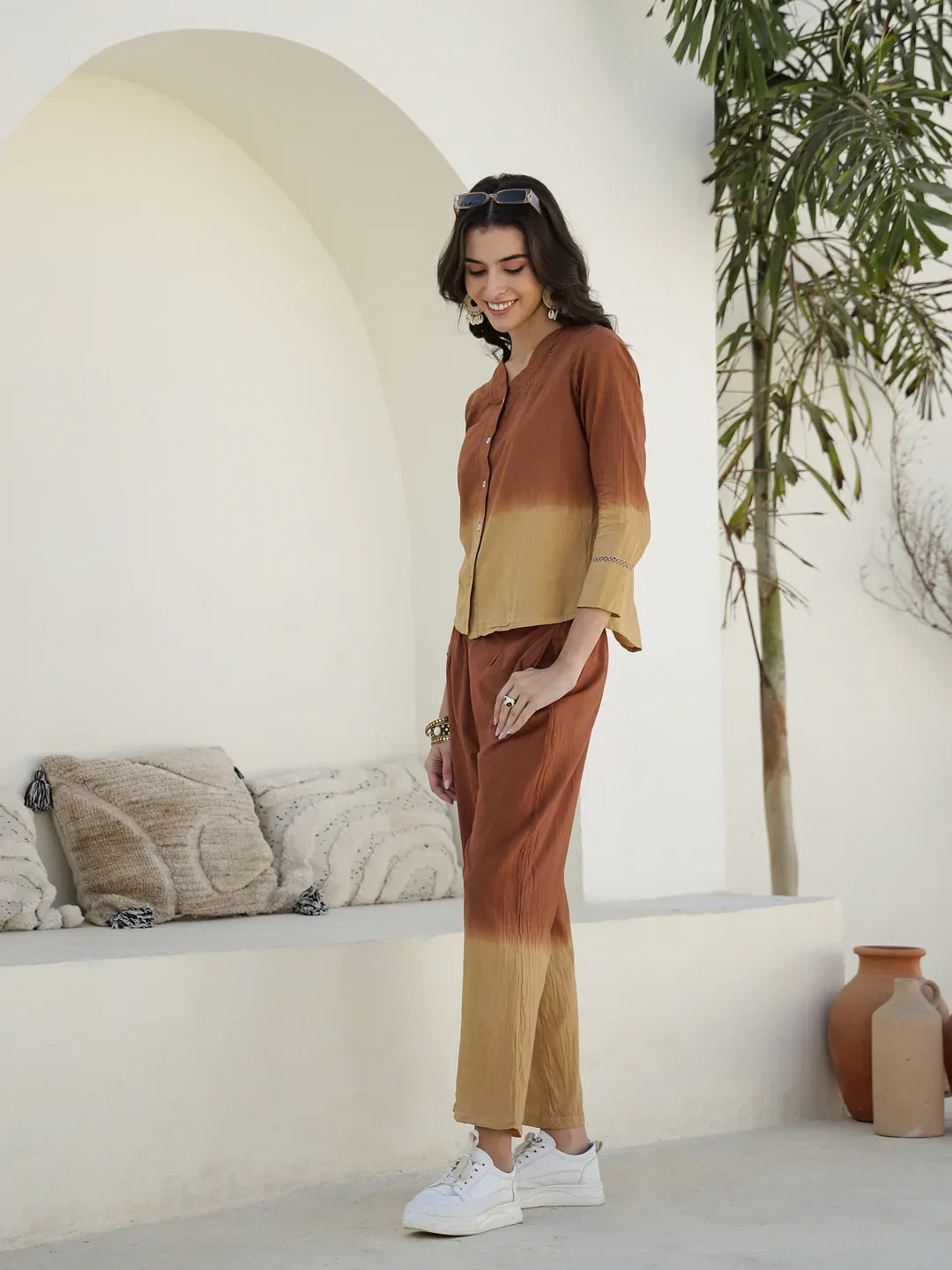 Solid Print Cotton Night Suit for Women - SanskrutiHomes