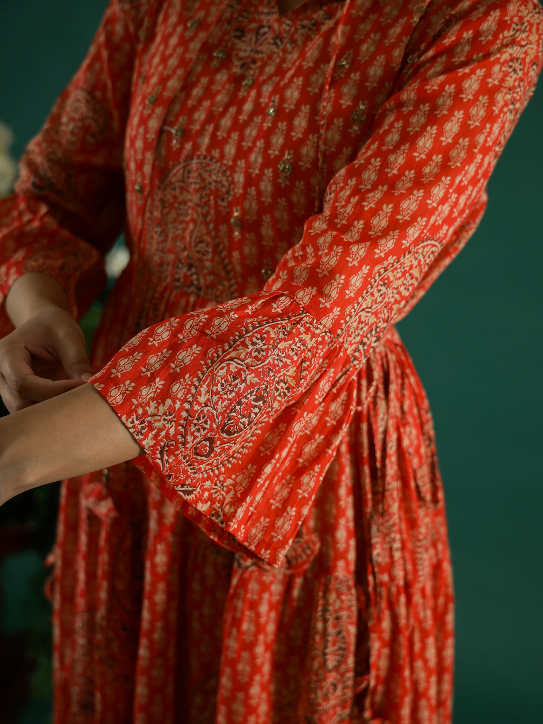 Orange Printed Round Neck Dress For Women