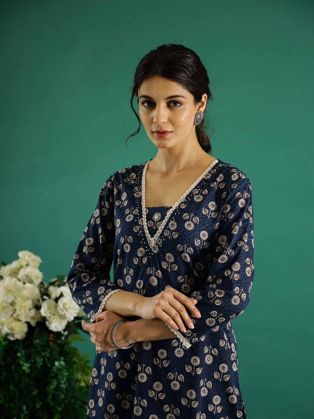Blue Floral Printed Kurta Set