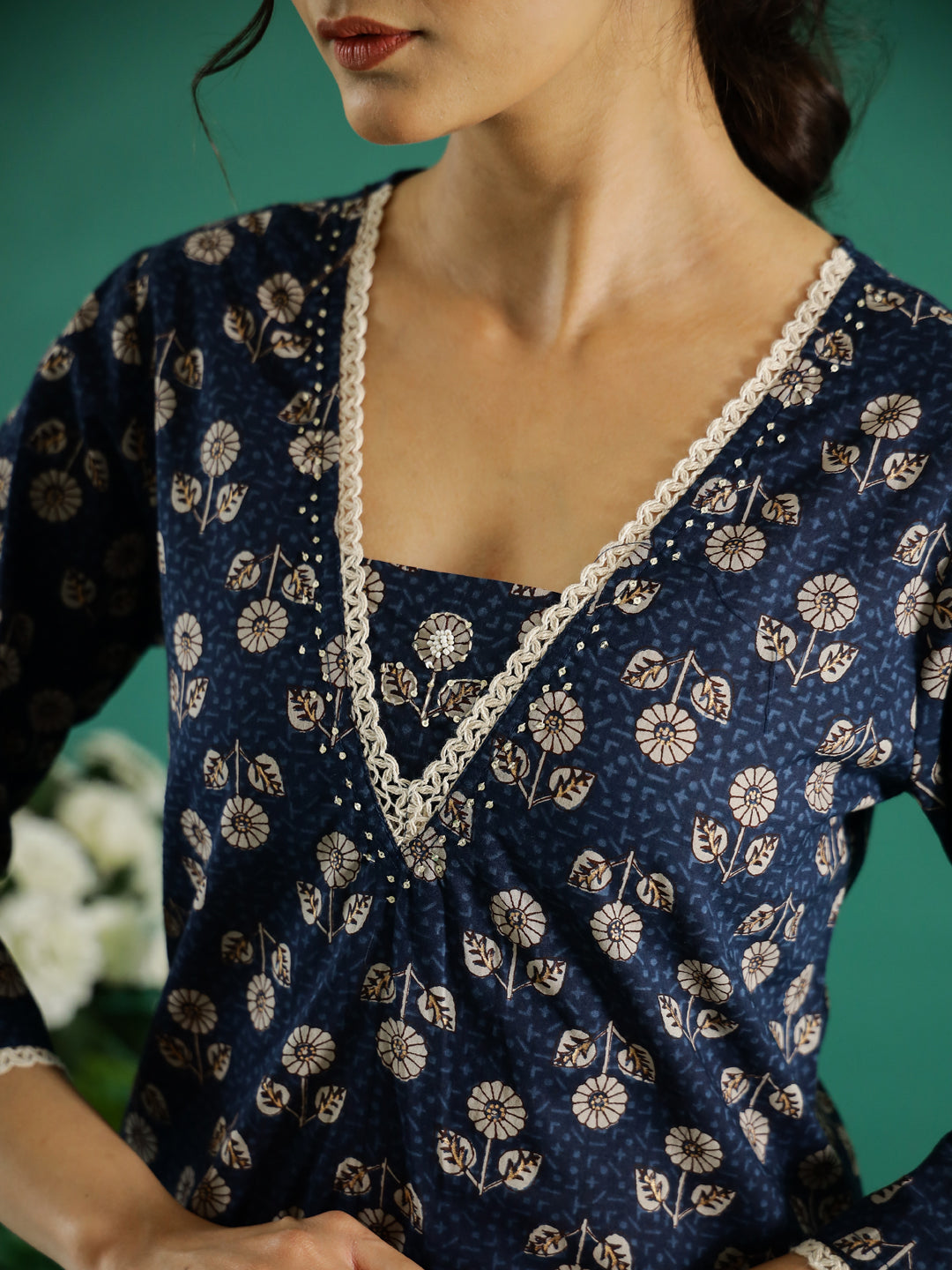 Blue Floral Printed Kurta Set
