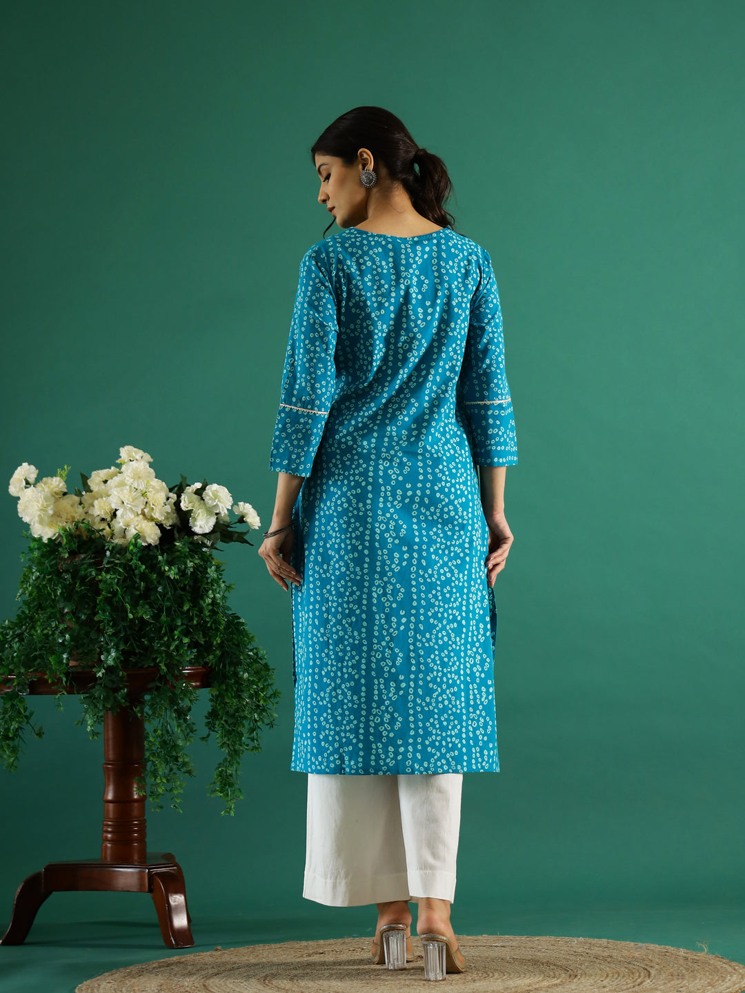 Blue White Dotted  Printed Cotton Kurta