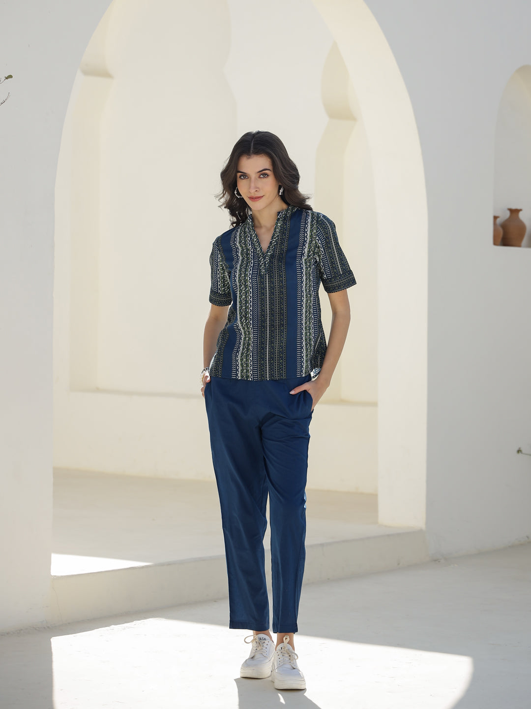 Stripes Printed Cotton Night Suit