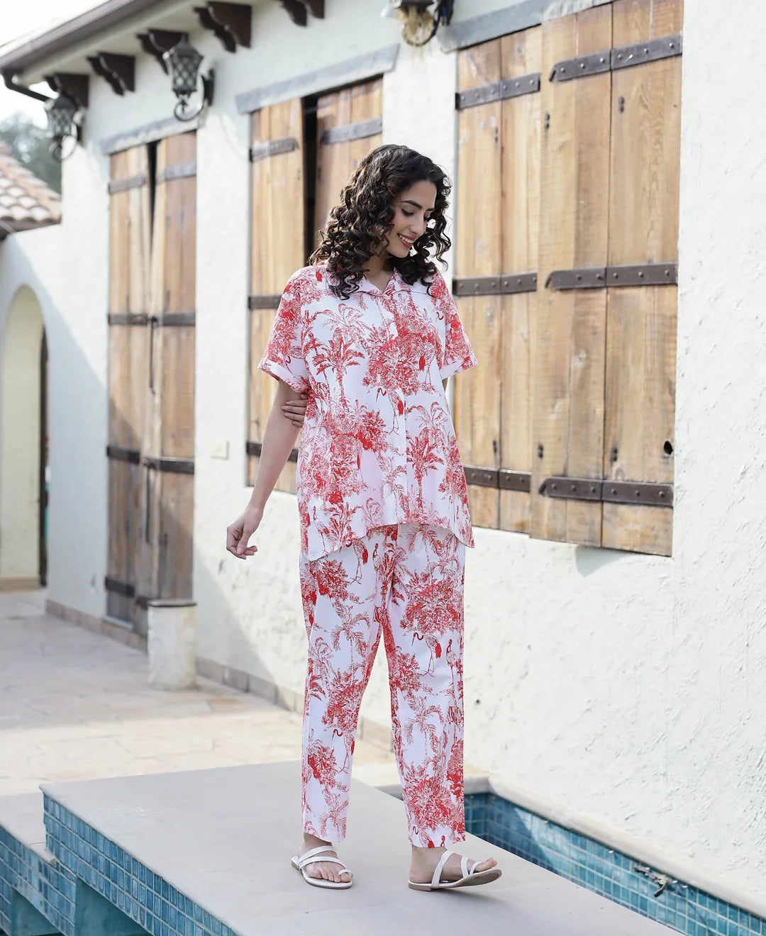 Red Pure Cotton Night Suit Set - SanskrutiHomes
