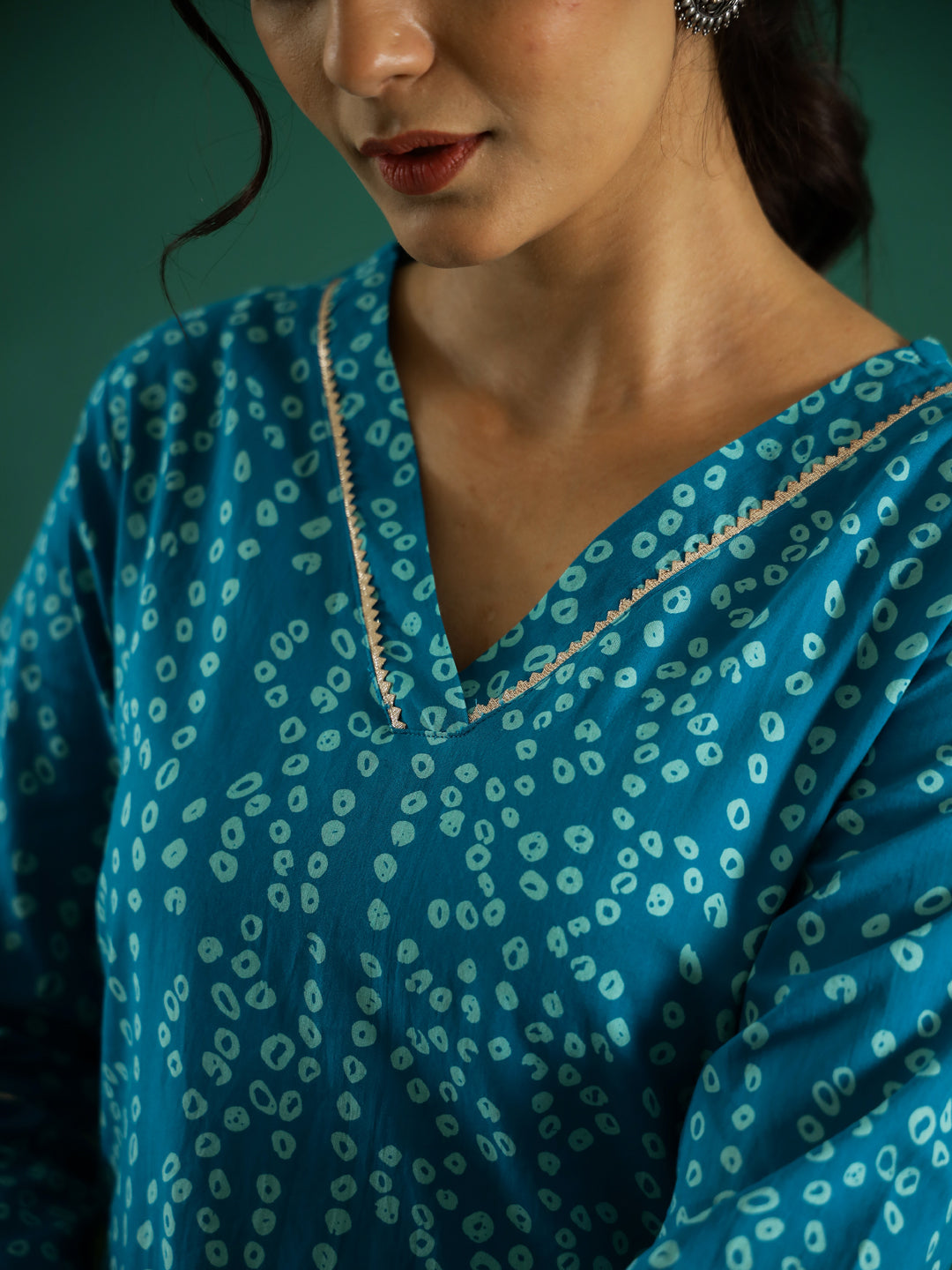 Blue White Dotted  Printed Cotton Kurta