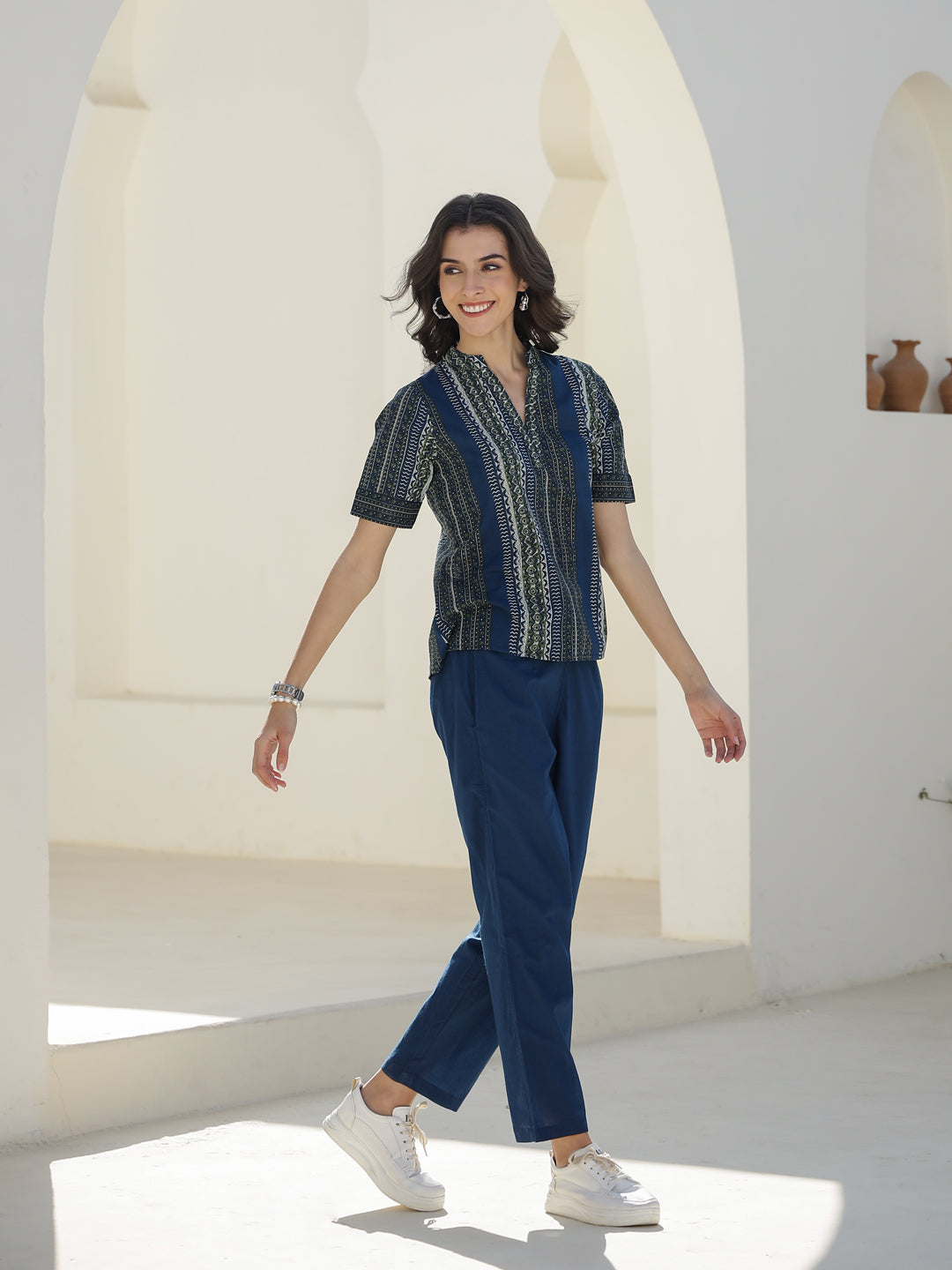 Stripes Printed Cotton Night Suit