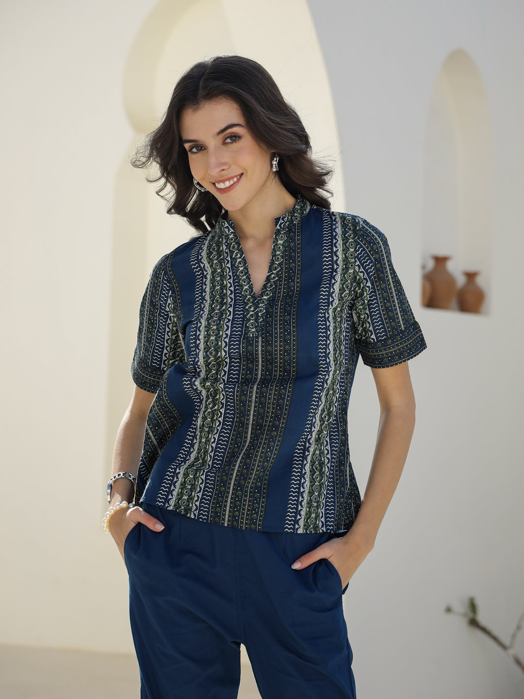 Stripes Printed Cotton Night Suit