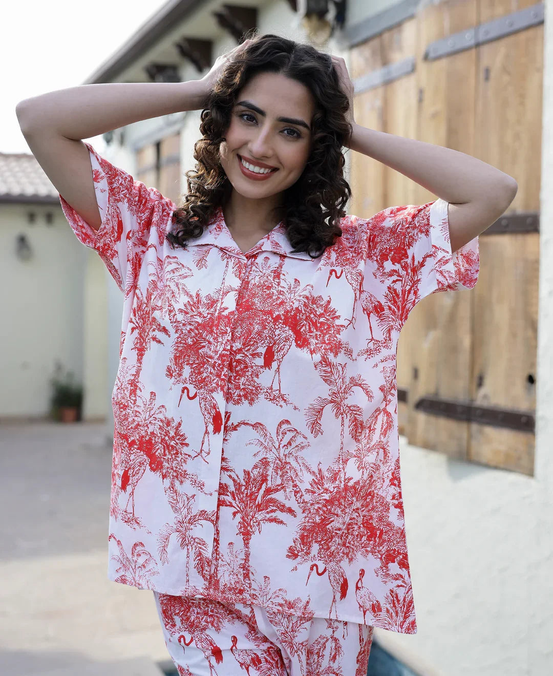 Red Pure Cotton Night Suit Set - SanskrutiHomes