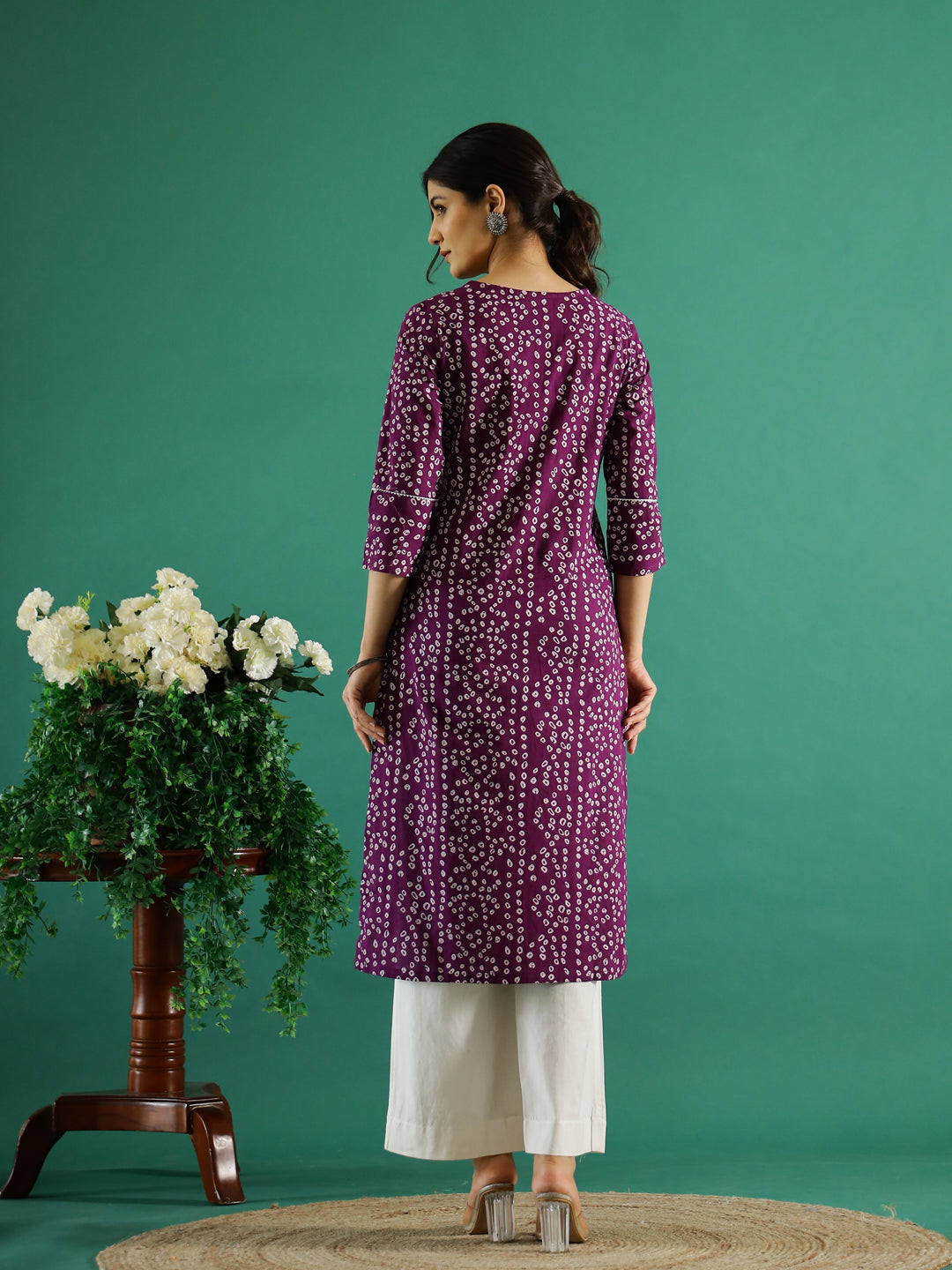 Purple White Dotted Printed Cotton Kurta