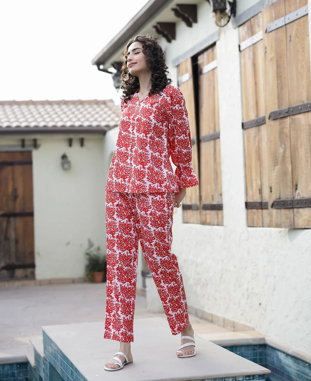 Maroon Pure Cotton Night Suit Set - SanskrutiHomes