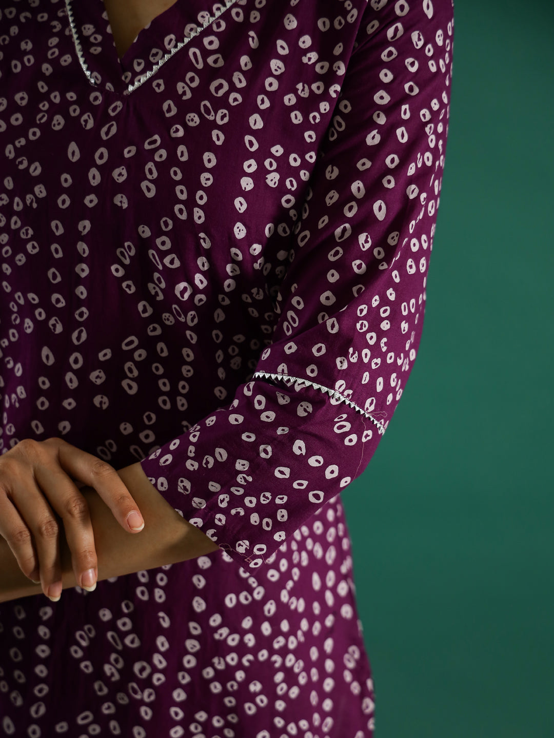 Purple White Dotted Printed Cotton Kurta