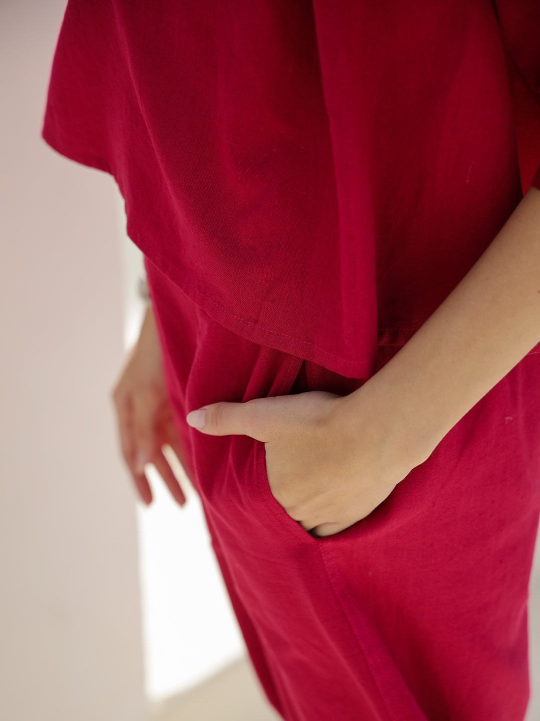 Pink Solid Print V-Neck Co-ords Set