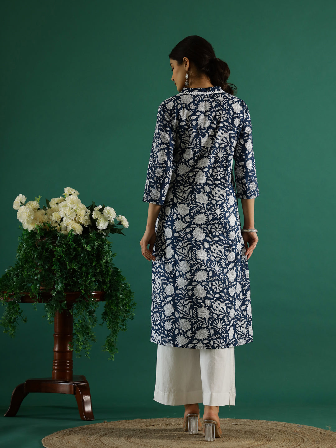 Floral Printed V-Neck Kurta for Women - SanskrutiHomes