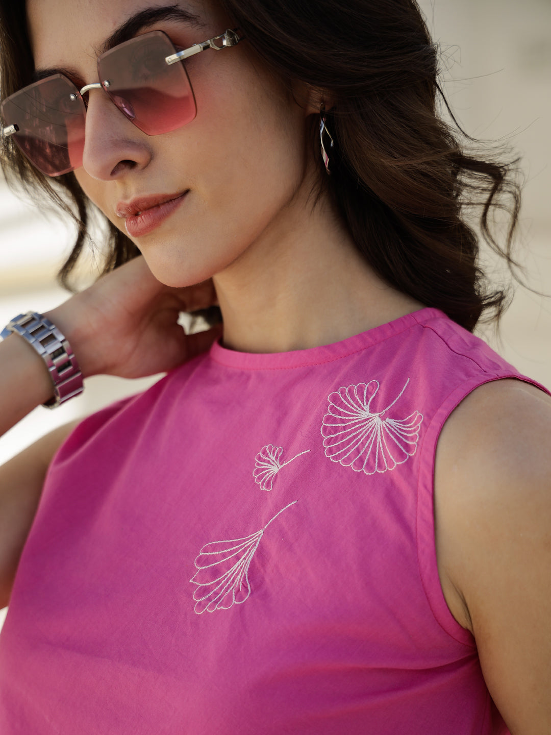 Pink Round Neck Cotton Night Suit