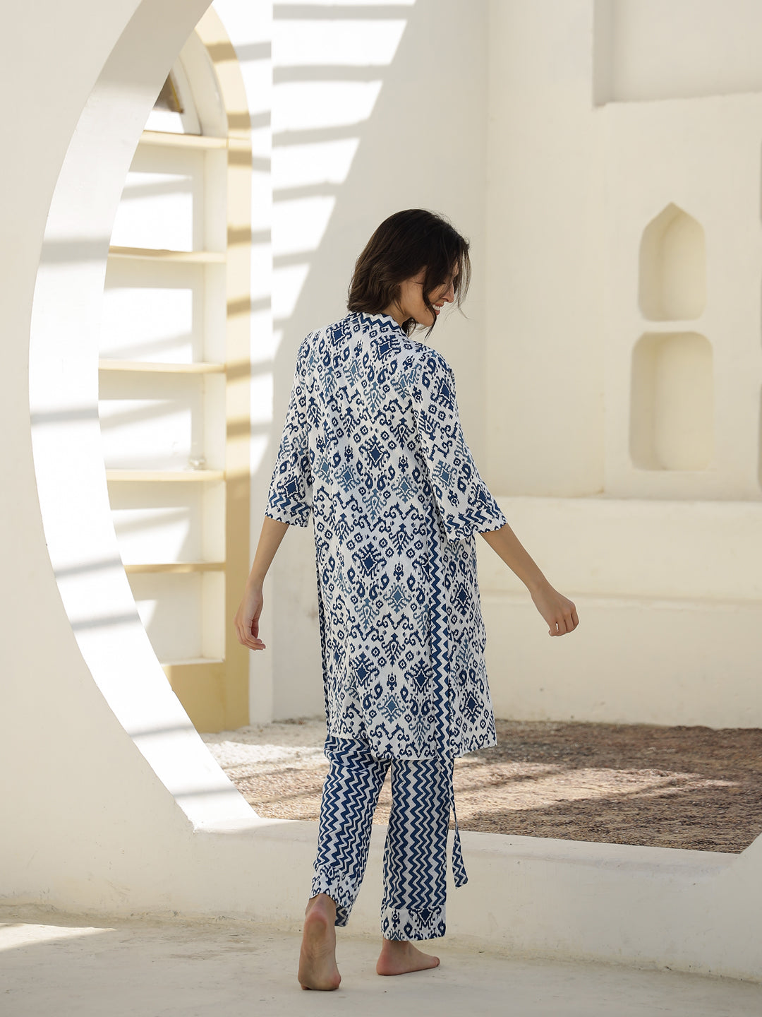 Set Of 3 Geometric Print Night Suit