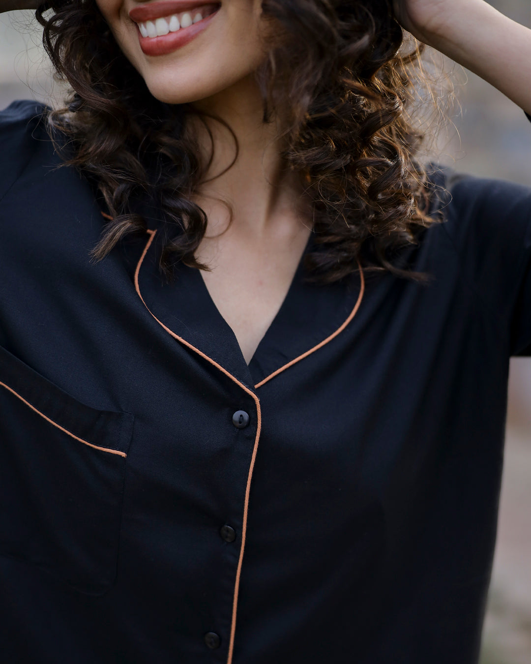 Collared Black Night suit set 3 piece