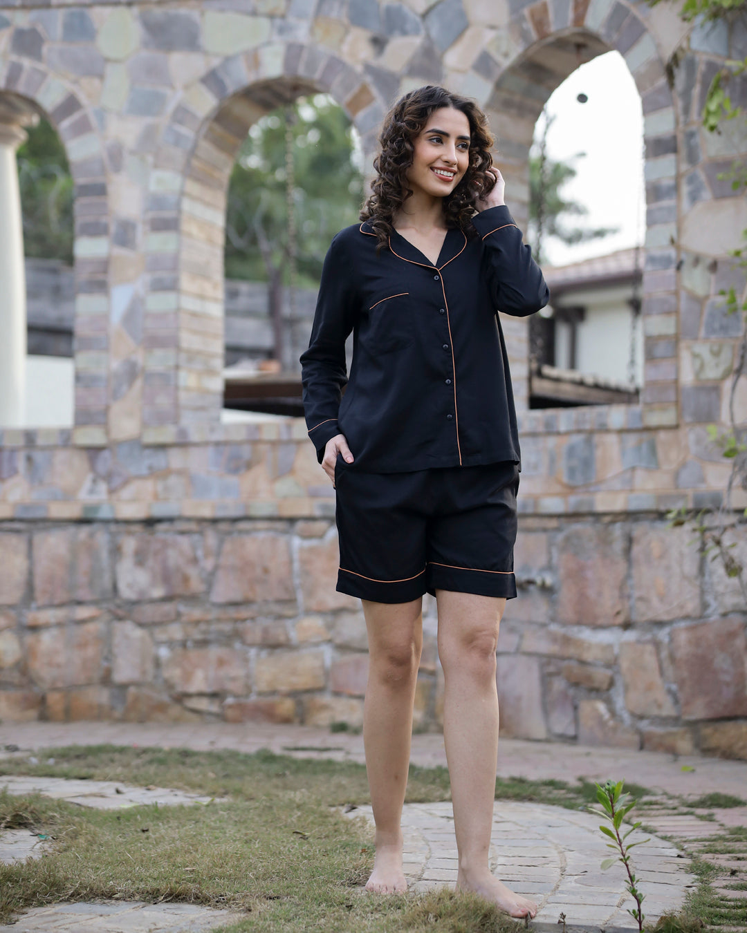 Collared Black Night suit set 3 piece