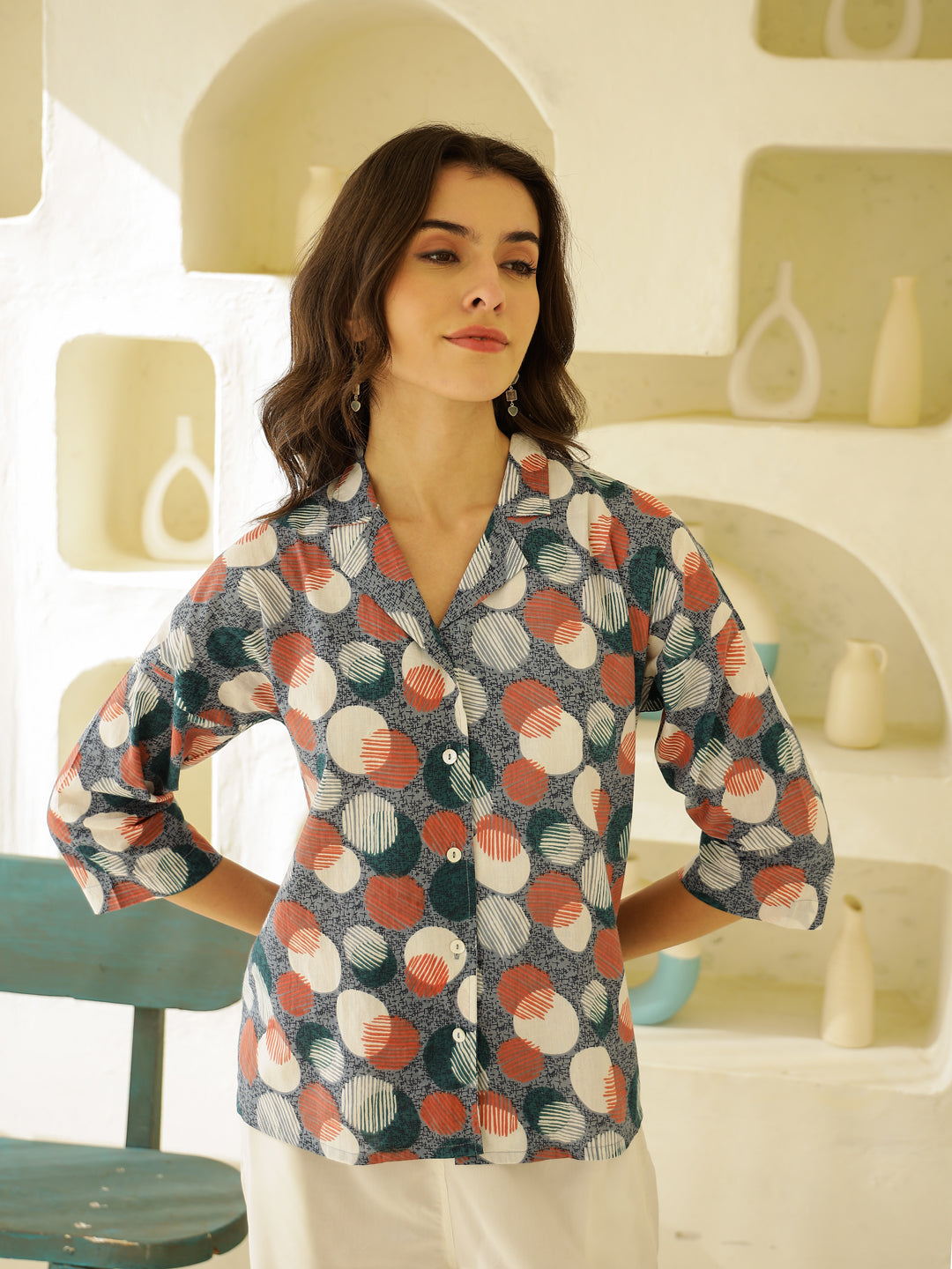 Geometric Print Night Suit Set