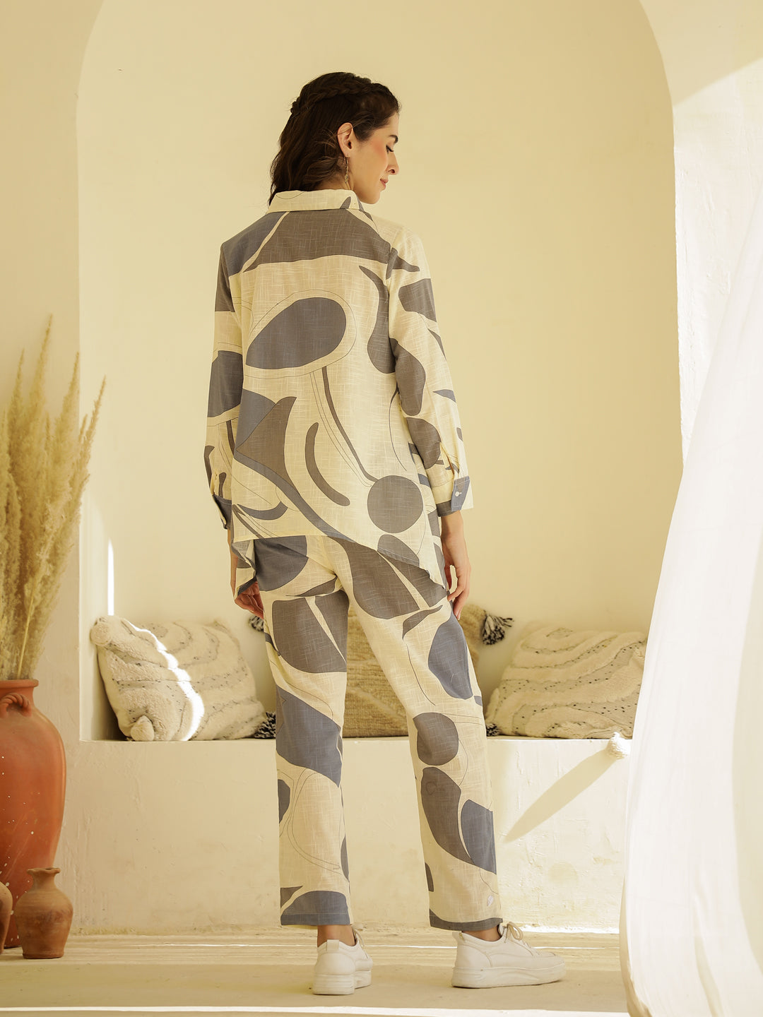 Beige Color Printed Cotton Co-ords Set - SanskrutiHomes