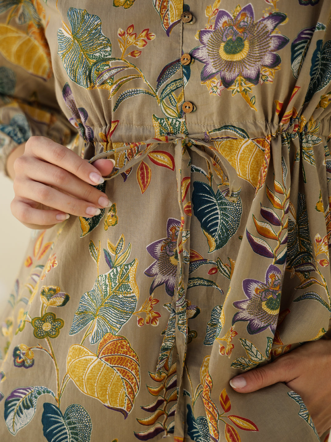 V-Neck Floral Printed Cotton Night Suit