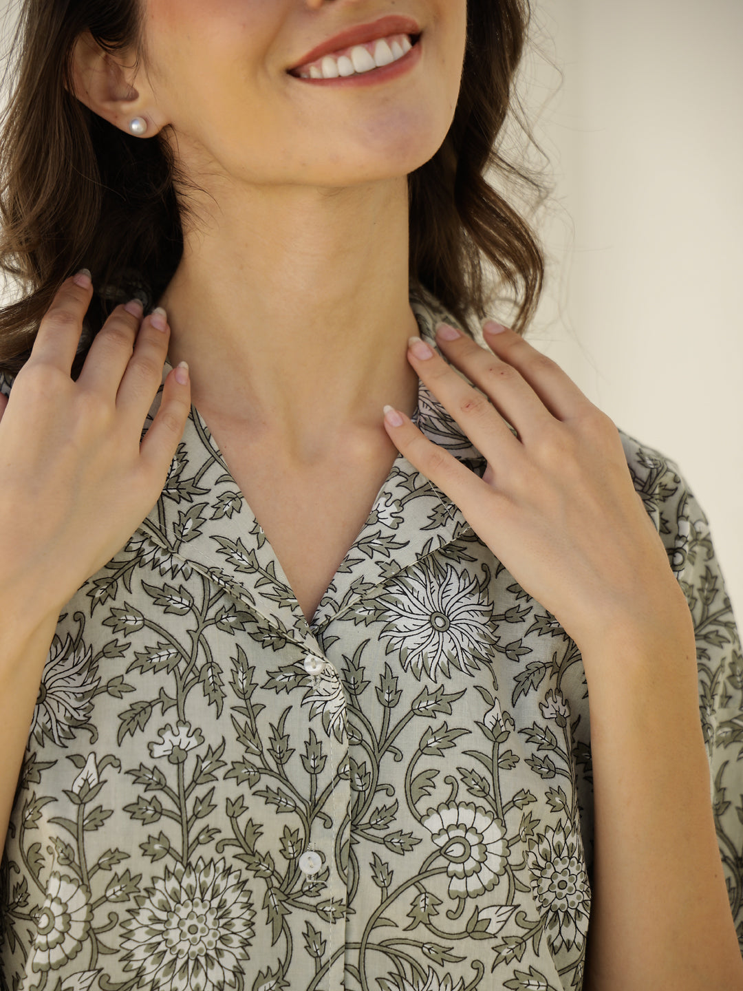 Cream Color Floral Printed Night Suit