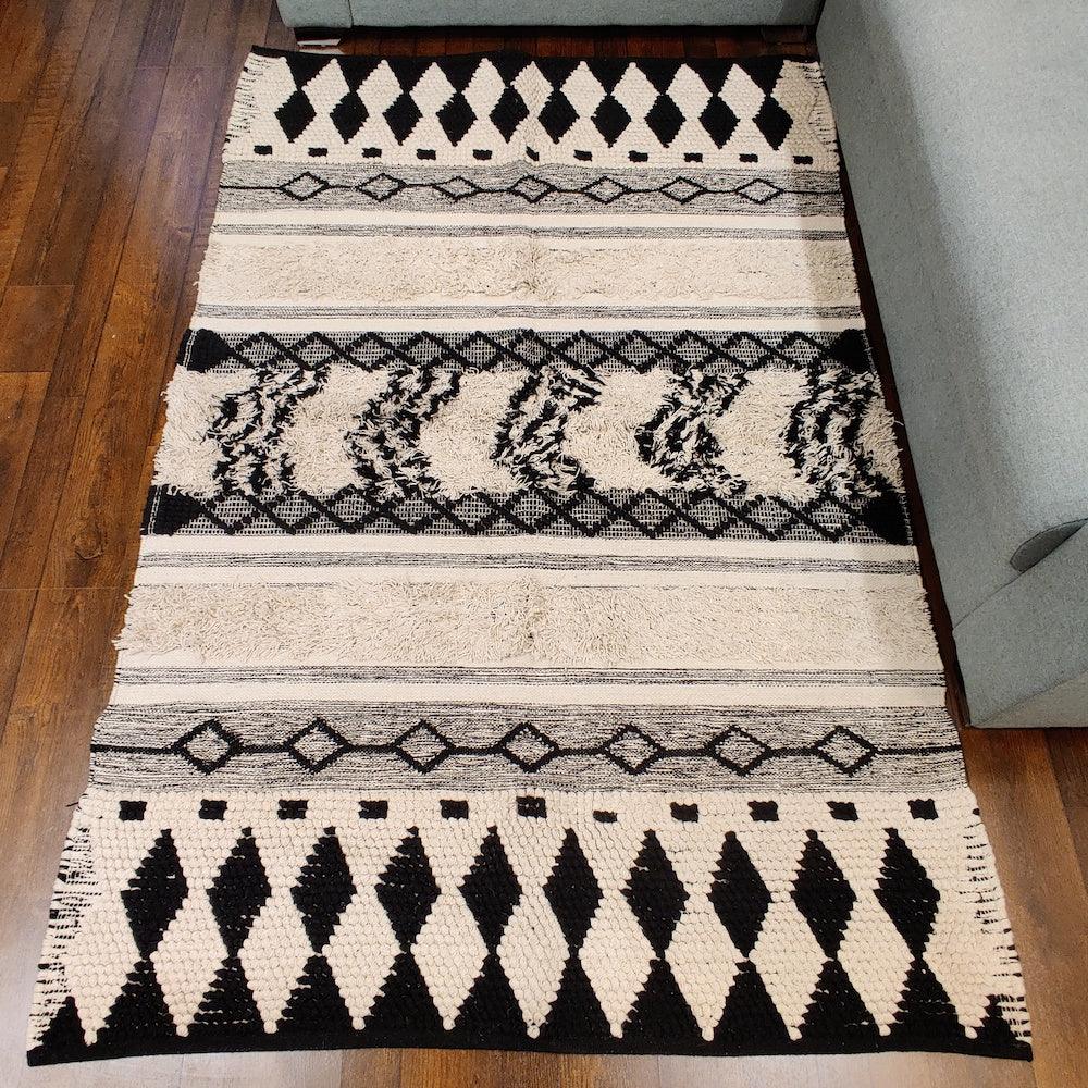 Beige Geometric Print Hand-Woven 100% Cotton Rug