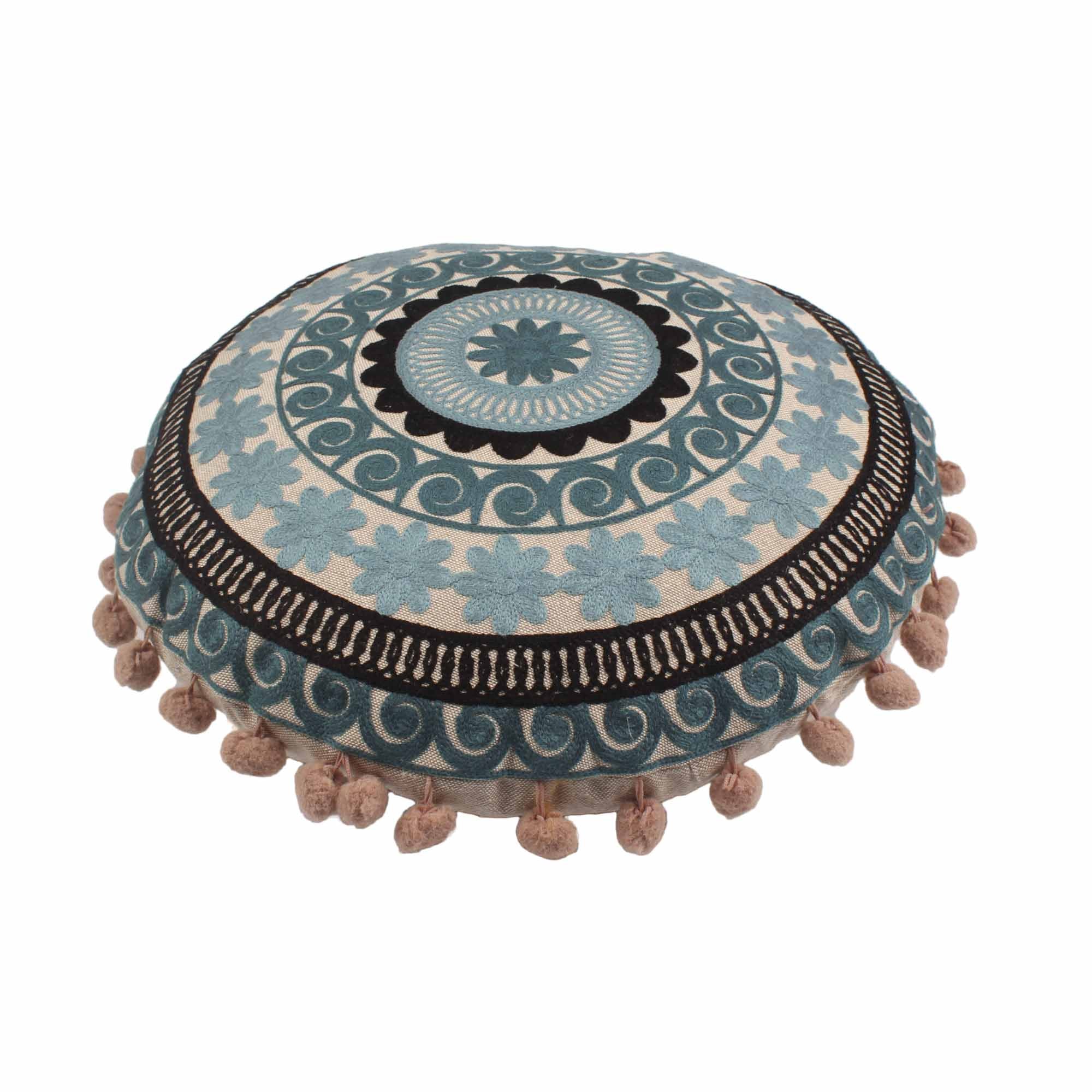 Greek Embroidery Round Cotton Cushion