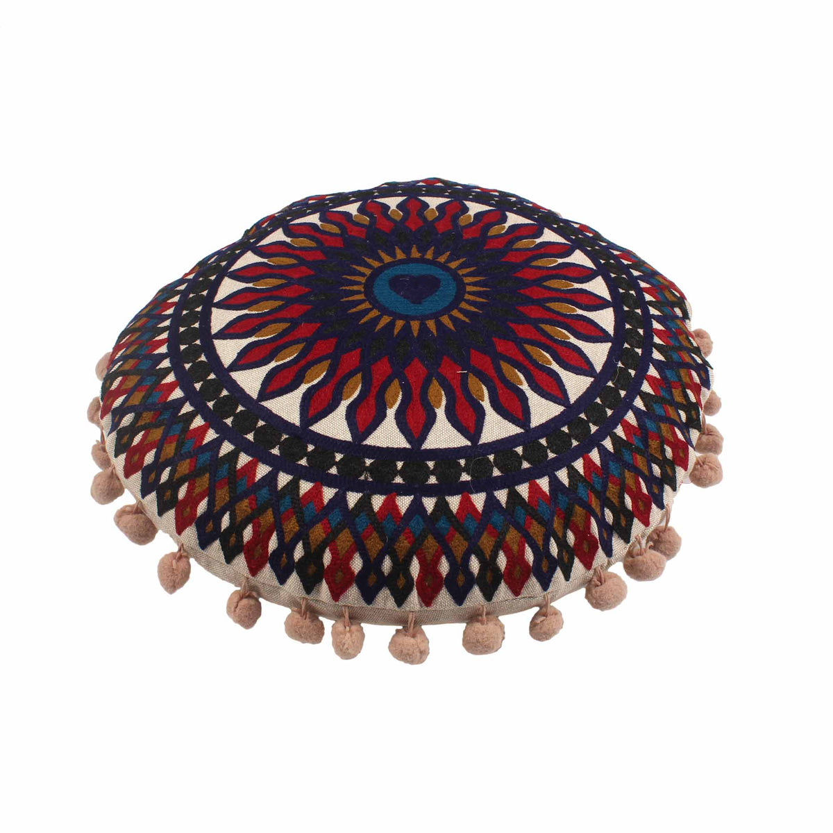Floret Embroidery Round Cotton Cushion