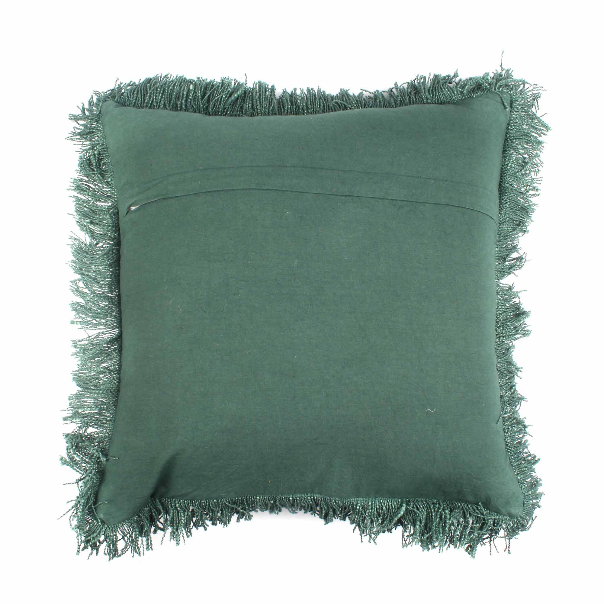 Bottle Green Hand-made Pure Cotton Cushion Cover - SanskrutiHomes