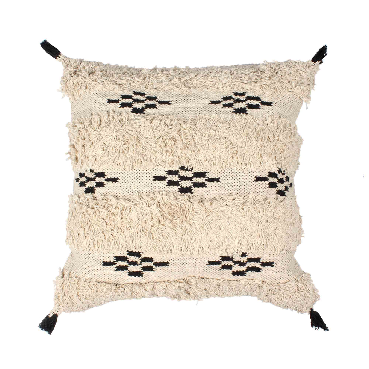 Beige Tufted Hand-Woven Cotton Cushion Covers