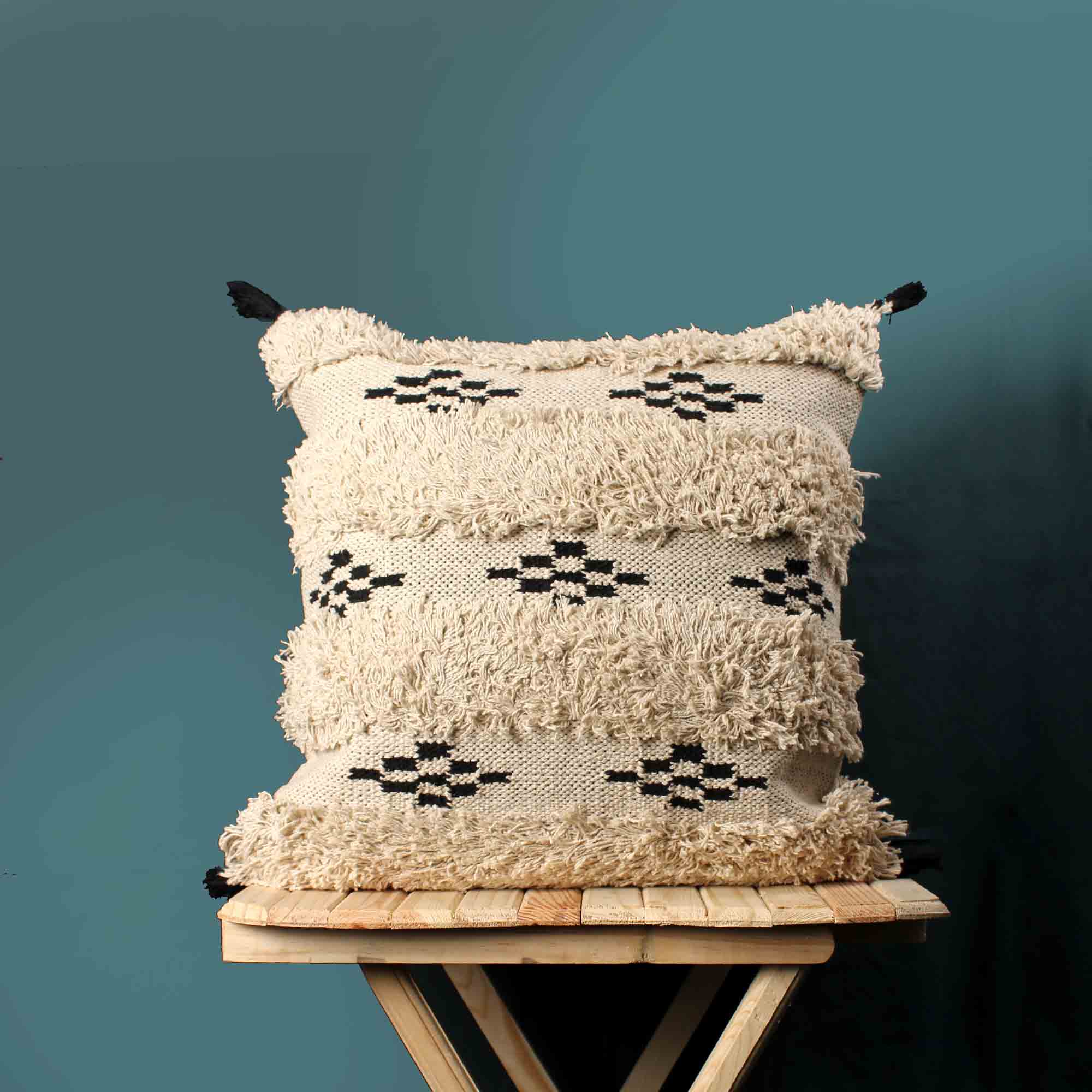 Beige Tufted Hand-Woven Cotton Cushion Covers