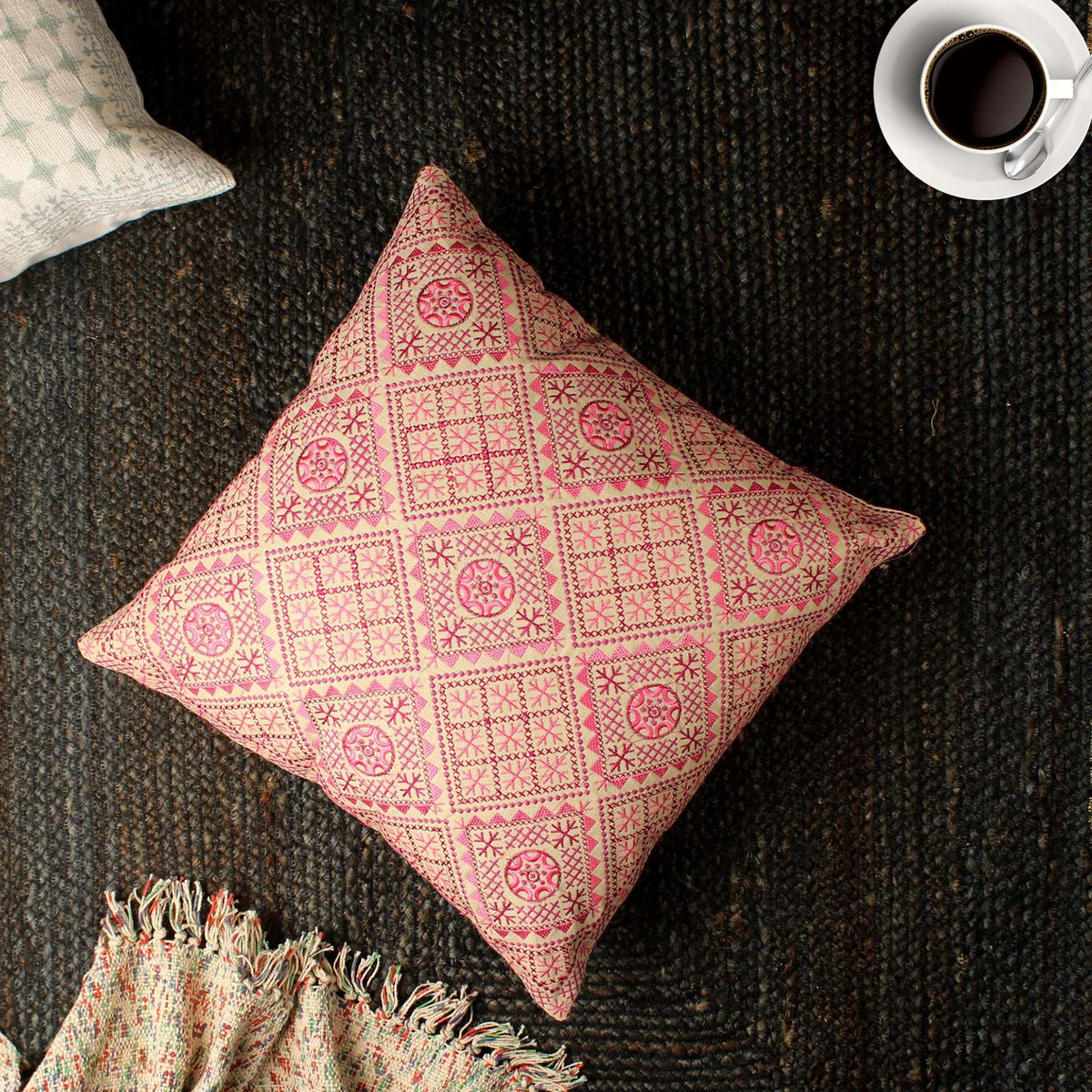 Pink Hand-Made Cotton Cushion Cover