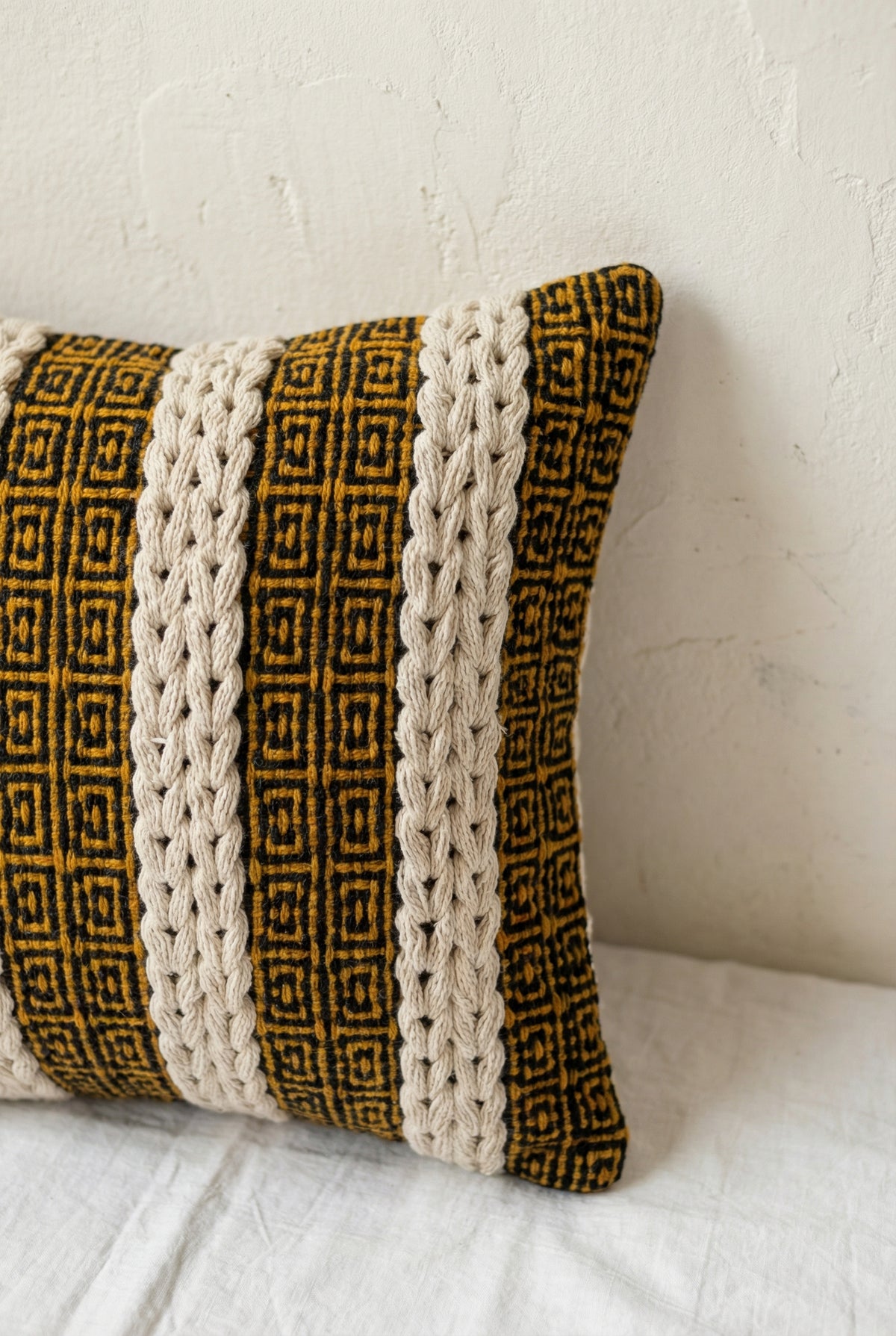 Black Geometric Embroidered Cotton Square Cushion Cover