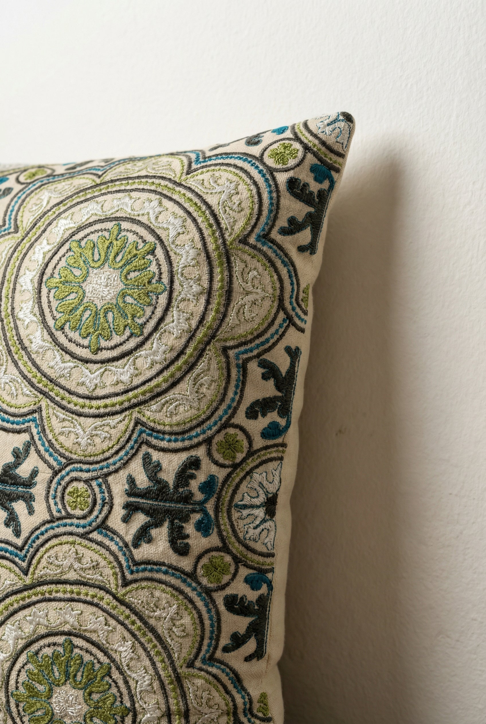 Green Embroidered Cotton Square Cushion Covers